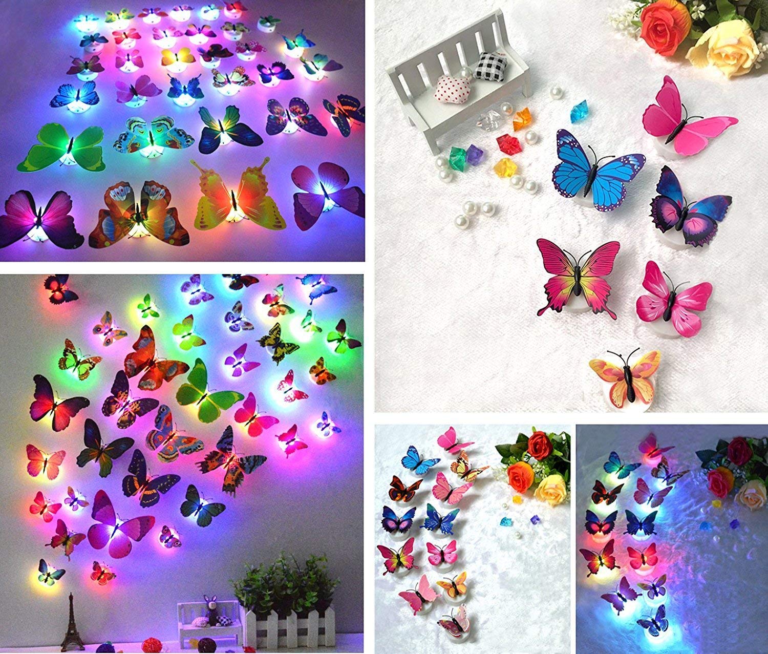 Takson Led Butterfly Decoration Light Butterfly Sticker Wall Light For Garden,Backyard,Lawn,Party,Festive(12Pcs)